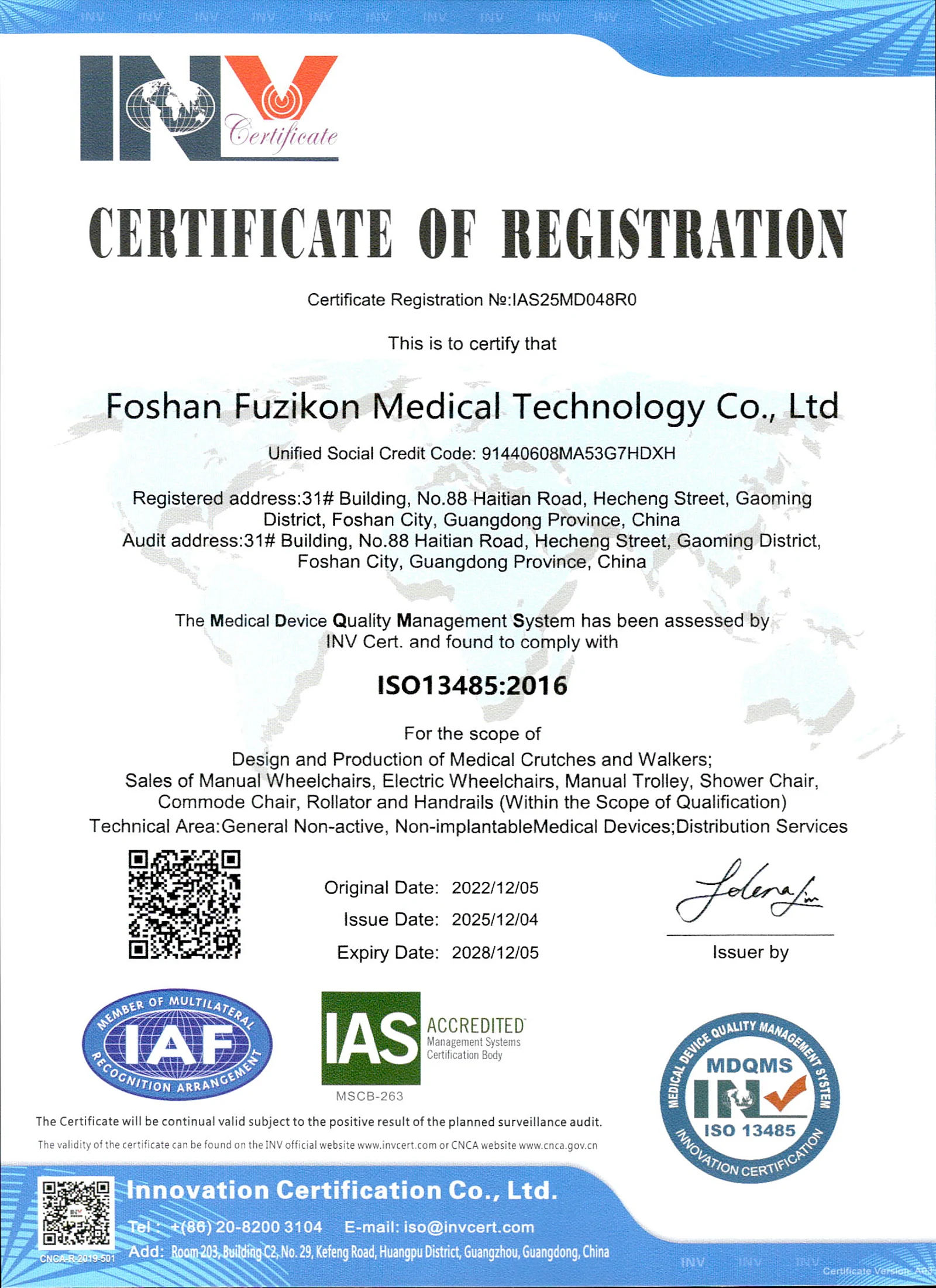 Manufacturing partner ISO 13485 quality system document image
