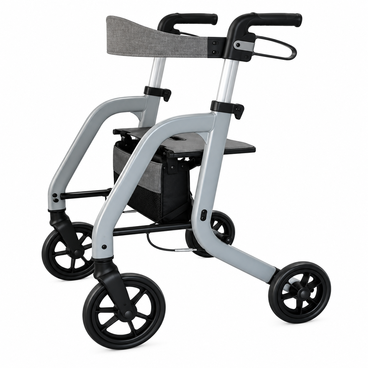 Tool-Free Four-Wheel Aluminum Rollator Walker with Seat