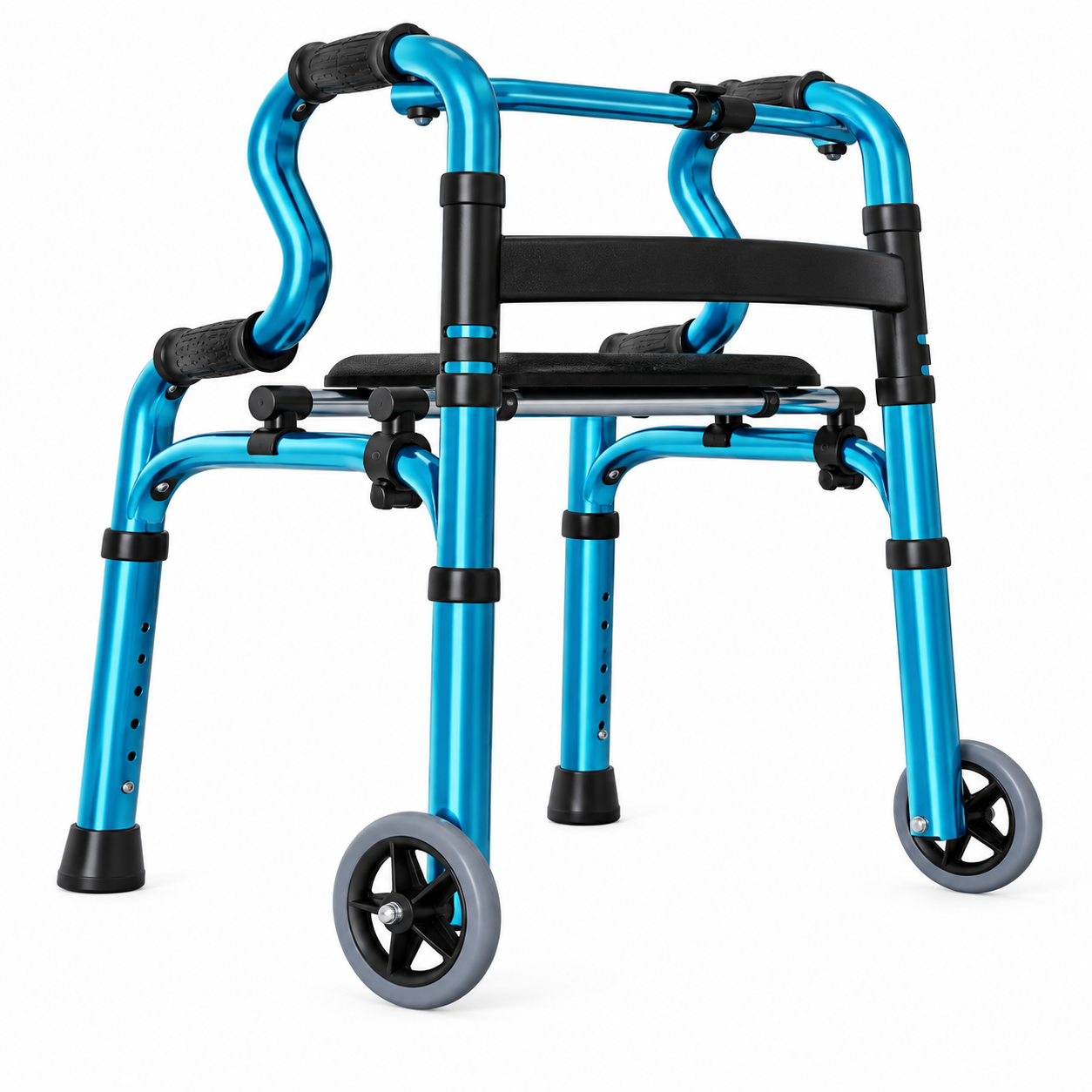 8216DLH Reinforced Aluminum Folding Walker with Switchable Front Wheels