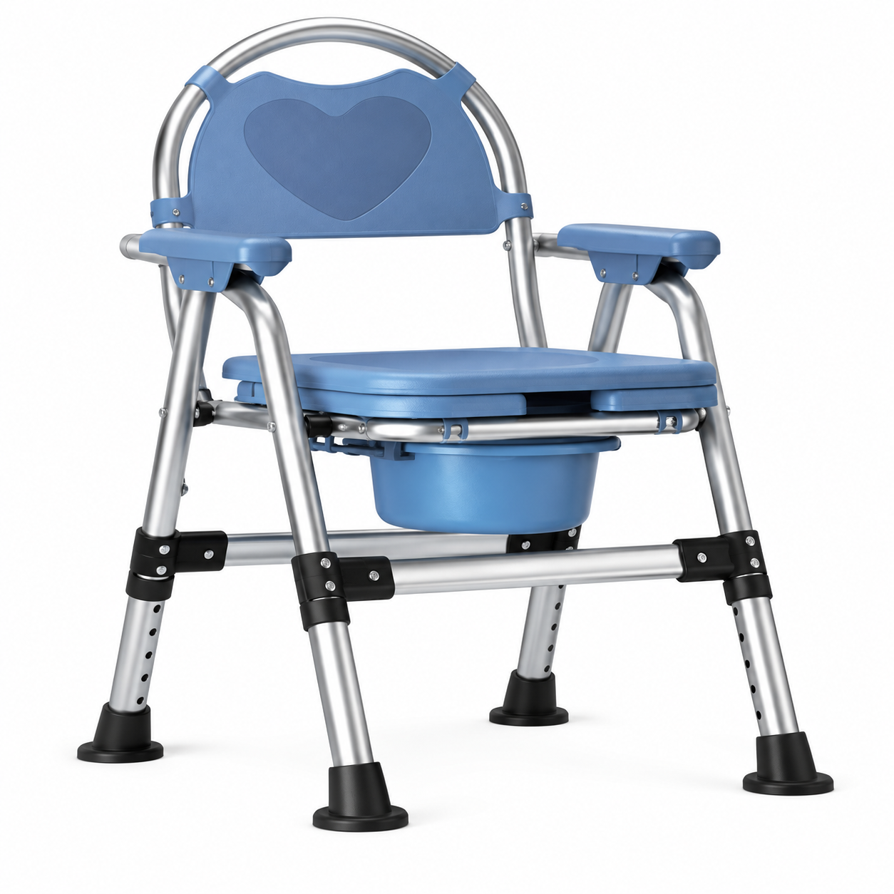 6206AL Foldable Stainless Steel Commode Chair with Soft Seat and Removable Backrest